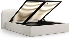 Pat tapitat cu somiera rabatabila si lada depozitare, 180x200 cm, Micadoni Home, Elizabeth-260, tesatura boucle, gri bej melange