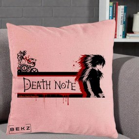 Perna Personalizata Death Note L Lawliet Rosu-Negru, 40x40 cm, Roz, Husa Detasabila, Perna Inclusa, BEKZ®