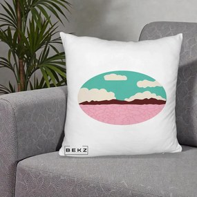 Perna Decorativa Peisaj Desert Oval Pastel, 40x40 cm, Alb Pufos, Husa Detasabila, Perna Inclusa, BEKZ®