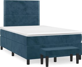 vidaXL Pat box spring cu saltea, albastru închis, 120x200 cm, catifea