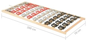 Cadru de pat cu 12 sipci, cap ajustabil, 70x200 cm 70 x 200 cm, Reglare tetiera (manual)