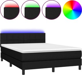 vidaXL Pat cu arcuri, saltea și LED, negru, 140x200 cm, textil