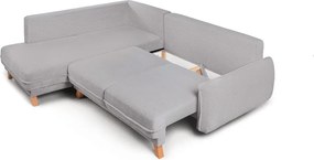 Colțar gri deschis extensibil/cu spațiu de depozitare cu tapițerie din catifea reiată (cu colț pe partea dreaptă/în formă de ”L”) Tori – Bonami Selection