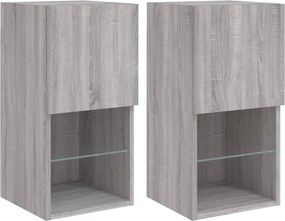 vidaXL Comode TV cu lumini LED, 2 buc., gri sonoma, 30,5x30x60 cm