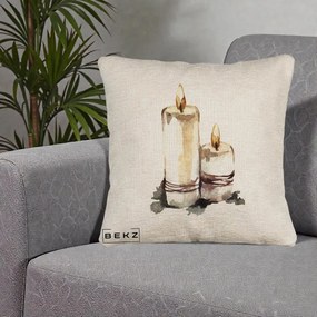 Perna Decorativa Lumanari Acuarela Iarna, 40x40 cm, Bej Canapea, Husa Detasabila, Perna Inclusa, BEKZ®