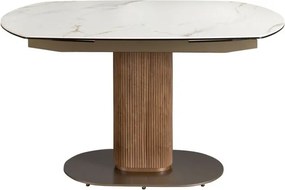 Masa extensibila din lemn si marmura portelanata Barrel 140-200x100cm