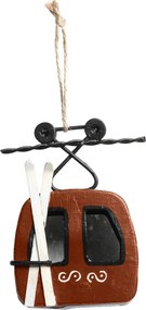 Ornament pentru brad din metal roșu antichizat, pictat manual, H7 cm, „Vintage Ski Lift”