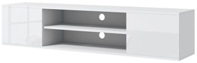 HOMCOM Dulap TV suspendat pe perete, stil contemporan, 2 dulapuri, 2 rafturi centrale, 2 orificii pentru cabluri, 140x30x30 cm, alb | Aosom Romania
