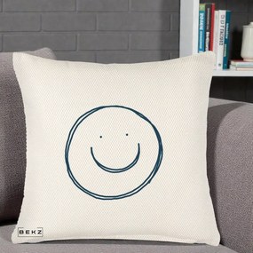 Perna Decorativa Smile Desen Minimalist, 40x40 cm, Crem Reliefat, Husa Detasabila, Perna Inclusa, BEKZ®