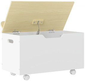 AIYAPLAY Cufăr de jucării pentru copii pe roți, cutie de depozitare pentru copii cu capac rabatabil, 59 x 30 x 53 cm, alb | Aosom Romania