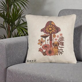 Perna Decorativa Ciuperca Caine Boho, 40x40 cm, Bej Canapea, Husa Detasabila, Perna Inclusa, BEKZ®