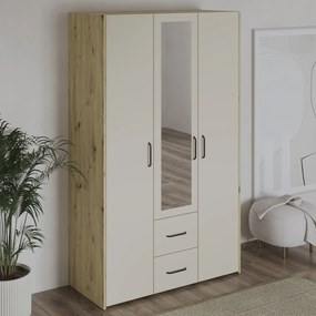 Dulap Malmo, 2 Sertare, 3 Usi, cu oglinda, Stejar Artisan/Argila, 120 x 52 x 200 cm