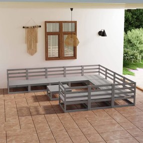 Set mobilier de gradina, 11 piese, lemn masiv de pin Gri, 1, nu