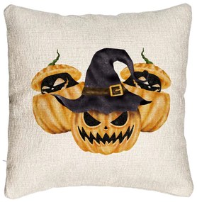 Perna Decorativa Canapea cu motiv Dovleac de Halloween 3, 40x40 cm, Cu fermoar