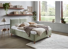 Pat matrimonial verde deschis tapițat cu somieră 140x200 cm Piano – Meise Möbel