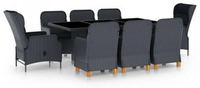 Set mobilier exterior cu perne, 9 piese, gri închis, poliratan