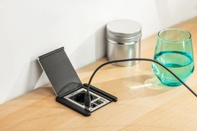 Priză încorporabilă în blat Flip GTV, 1 priză Schuko, 2 x USB A, HDMI, RJ45, negru, 92 x 98 mm Negru, Aluminiu/Plastic, L:92 mm; l:98 mm