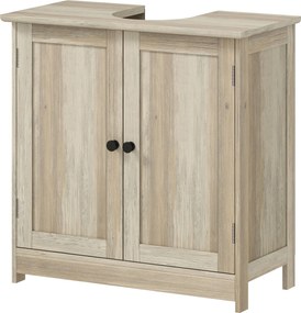 HOMCOM Mobilier sub lavoar, Mobilier de baie dulap cu 2 uși, Etajeră reglabilă, Rezistent la umiditate, 60 x 30 x 60 cm, Gri | Aosom Romania