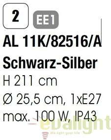 Stalp iluminat exterior stil clasic IP43 H211 Hermine AL 11K/82516/A schwarz-silber OR