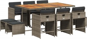 vidaXL Set mobilier de grădină cu perne, 11 piese, gri, poliratan