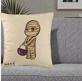 Perna Decorativa Halloween Mummy Kawaii cu Cos, 40x40 cm, Bej, Husa Detasabila, Perna Inclusa, BEKZ®