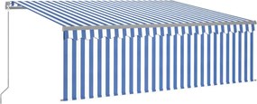 vidaXL Copertină retractabilă manual cu stor&LED, albastru&alb, 4,5x3m