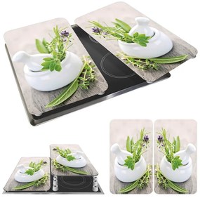 Set 2 protecții din sticlă pentru aragaz Wenko Herbal, 52 x 30 cm