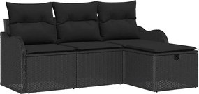 vidaXL Set de canapele pentru grădină cu pernă 4 pcs Negru Rattan poli