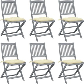 vidaXL Scaune pliabile de exterior, perne, 6 buc., lemn masiv acacia