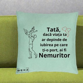 Cadou pentru Tata - Perna Personalizata Tata Nemuritor Joaca in Aer, 40x40 cm, Verde Menta, Husa Detasabila, Perna Inclusa, BEKZ®