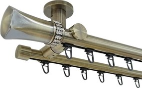 Galerie dublă Pluton Crystal 25/19 mm aur antic – țeavă profil, prindere tavan (Alege marime: 360 cm)