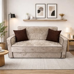 Canapea SAMY NEXT extensibila, 2 locuri, cu lada de depozitare, catifea plusata bej , cadru metalic, 152x100x92 cm catifea plusata, Bej