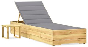 vidaXL Șezlong de grădină cu masă și pernă, lemn de pin tratat