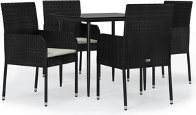 vidaXL Set mobilier de grădină cu perne, 5 piese, negru, poliratan