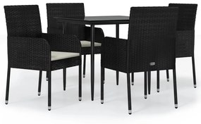 3185144 vidaXL Set mobilier de grădină cu perne, 5 piese, negru, poliratan