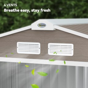 Outsunny Magazie Grădină Metalică cu Orificii de Ventilație și Ușă Culisantă Dublă pentru Grădinarit și DIY, 213x130x185 cm, Maro | Aosom Romania
