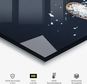 Panou Sticla Bucatarie, 80x120cm, Protectie aragaz, Antistropi, Termorezistent, Alimente, Condimente, Salt On Black