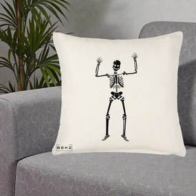 Perna Decorativa Halloween Schelet Dansator, 40x40 cm, Crem Reliefat, Husa Detasabila, Perna Inclusa, BEKZ®