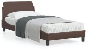 373120 vidaXL Cadru de pat cu tăblie, maro, 90x200 cm, piele ecologică