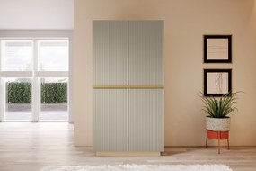 Dulap Nicole 100 cm cu două uși cu față canelată și mânere metalice - cașmir / mânere aurii