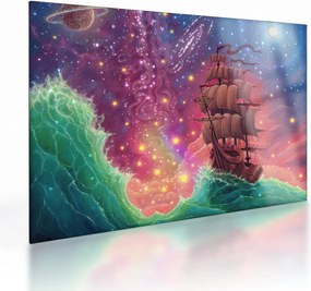 Tablou pe sticlă - Cerul spațial cu navă (70x50 cm)