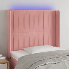 vidaXL Tăblie de pat cu LED, roz, 83x16x118/128 cm, catifea