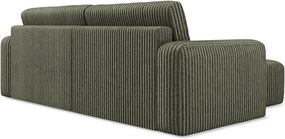 Colțar verde extensibil/cu spațiu de depozitare cu tapițerie din catifea reiată (cu colț pe partea stângă/cu șezlong) Kona – Makamii