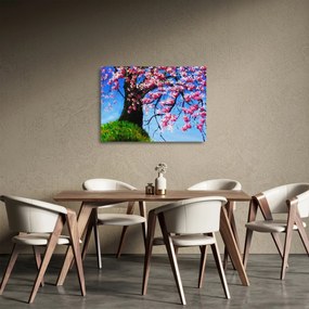 Tablou pe sticlă - Cireș înflorit - pictură (70x50 cm)