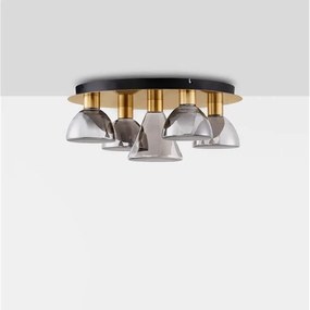 Plafoniera cu 5 spoturi LED, Metal, Sticla, Fumuriu, Voi