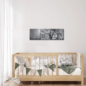 Tablou cu sat alb negru (cu ceas) (90x30 cm)