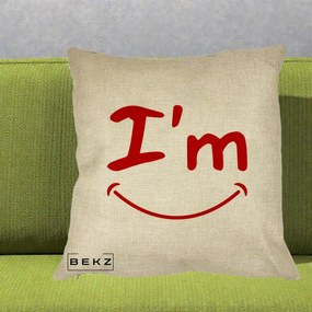 Perna Decorativa I'm Happy Smile, 40x40 cm, Crem, Husa Detasabila, Perna Inclusa, BEKZ®