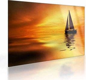 Tablou pe sticlă - Sailboat la apus de soare (70x50 cm)