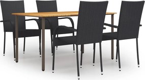 vidaXL Set mobilier de grădină, 5 piese, negru, poliratan