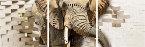 Tablou - Elefant spârgând peretele (cu ceas) (90x30 cm)